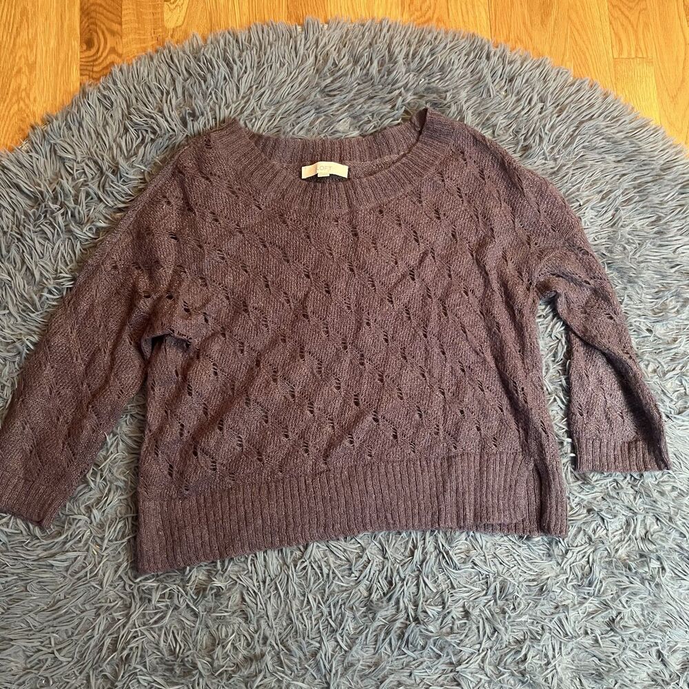 Ann Taylor LOFT Gauzy Mohair-Blend Sweater Smokey Purple Size L